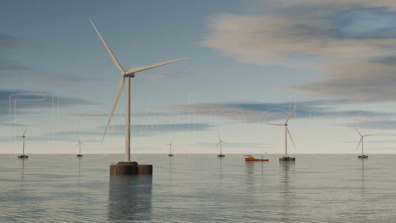 3D Rendering Offshore Windfarm with Horizon - 4K Quality