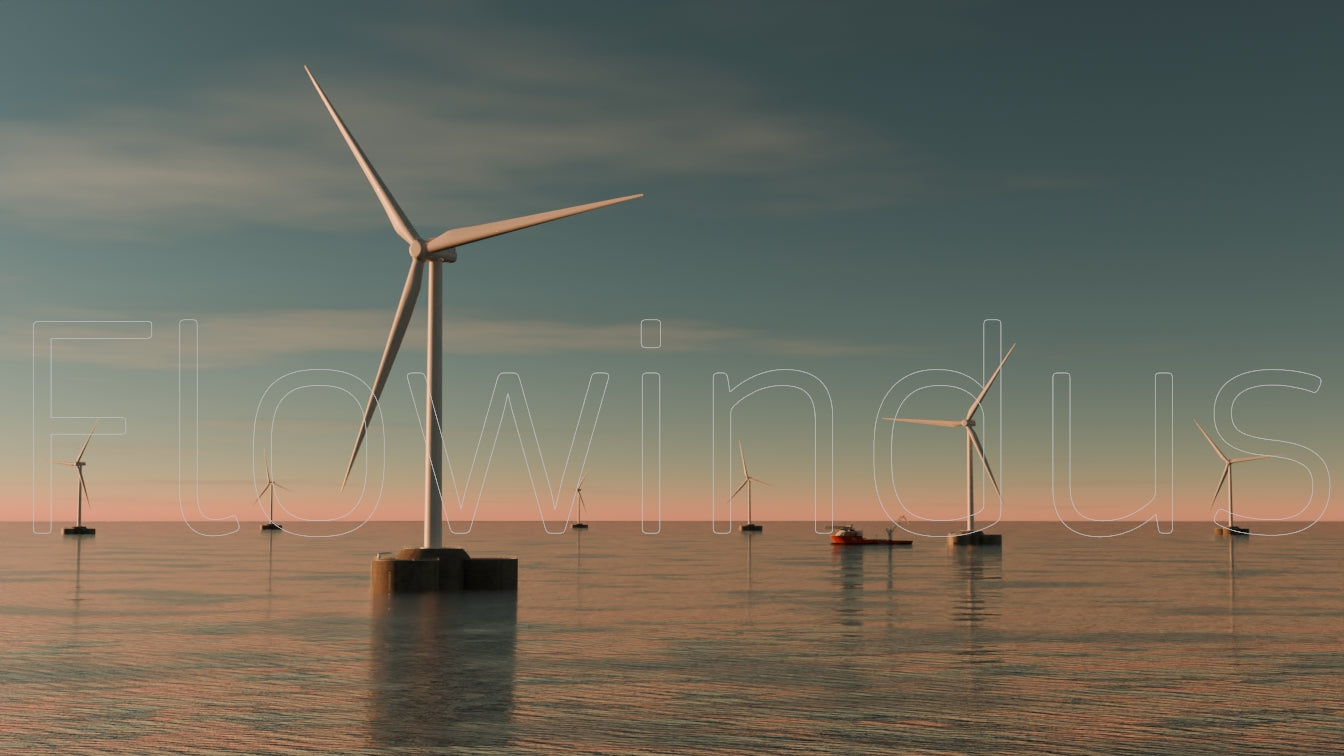 3D Rendering Offshore Windfarm with Horizon - 4K Quality