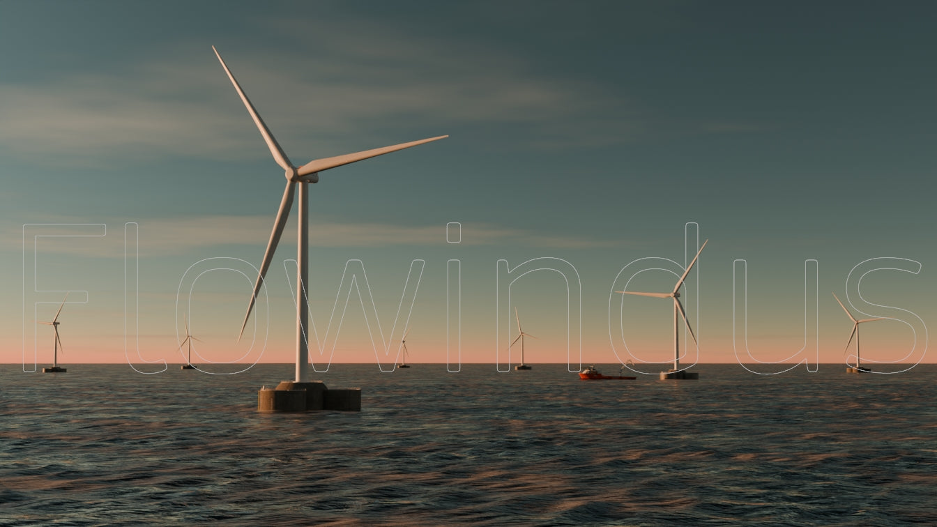 3D Rendering Offshore Windfarm with Horizon - 4K Quality