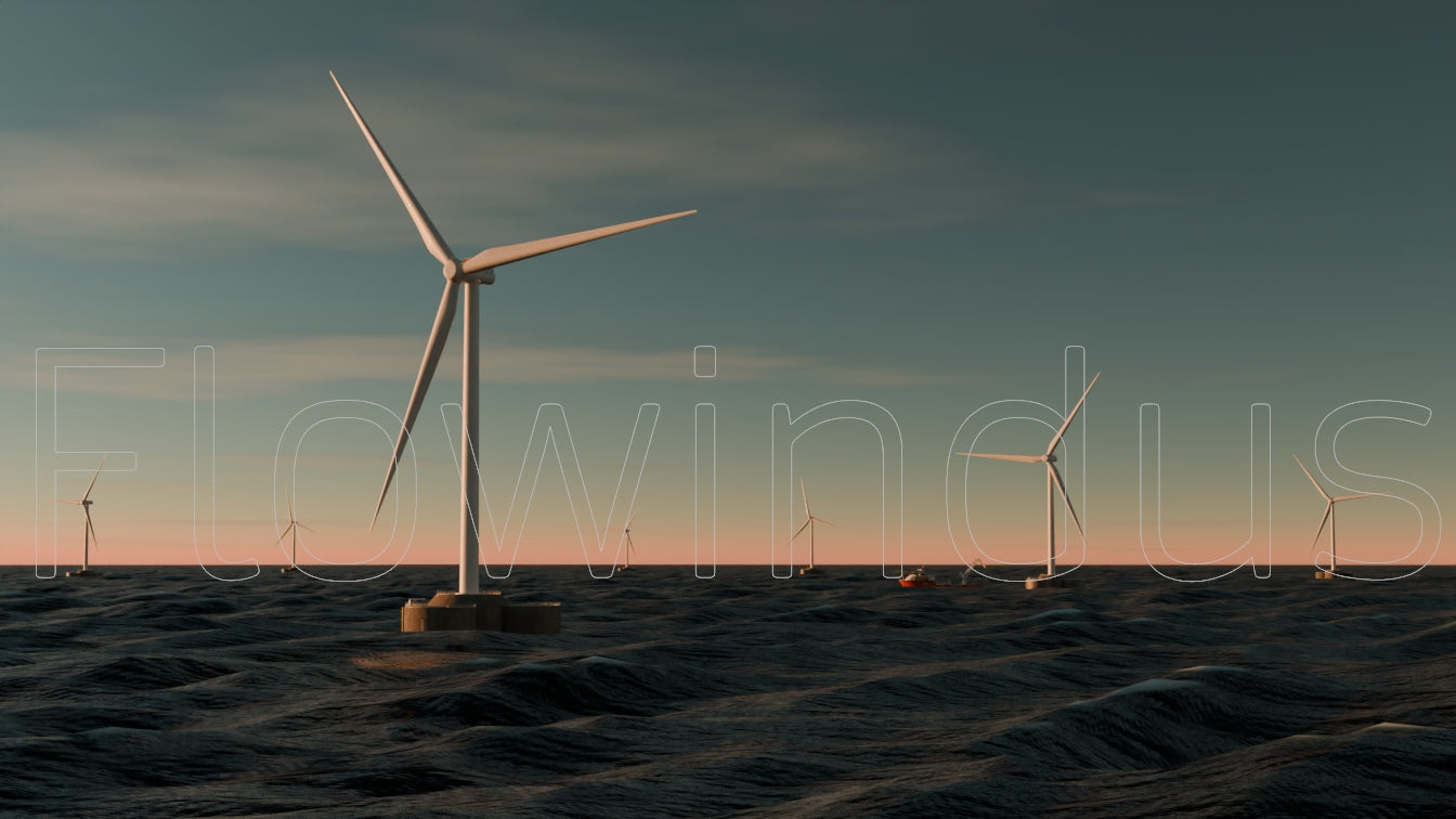 3D Rendering Offshore Windfarm with Horizon - 4K Quality