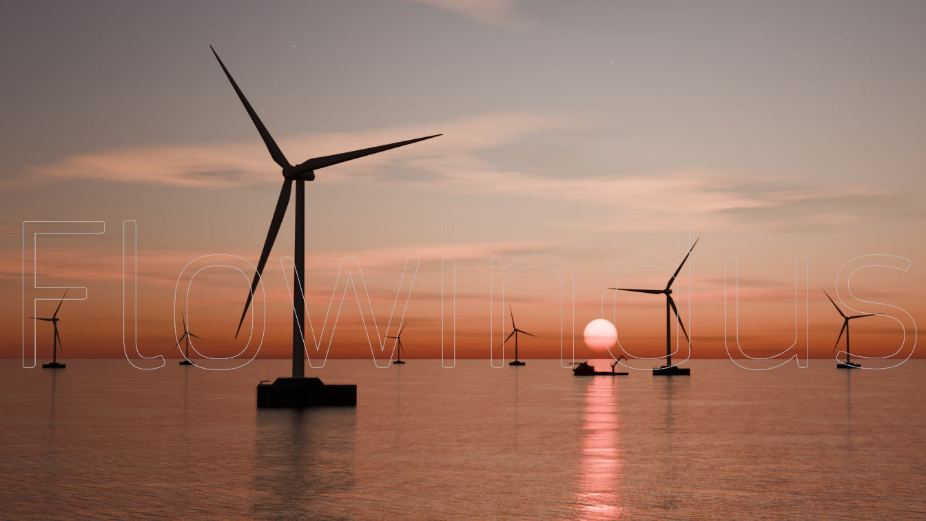 3D Rendering Offshore Windfarm with Horizon - 4K Quality