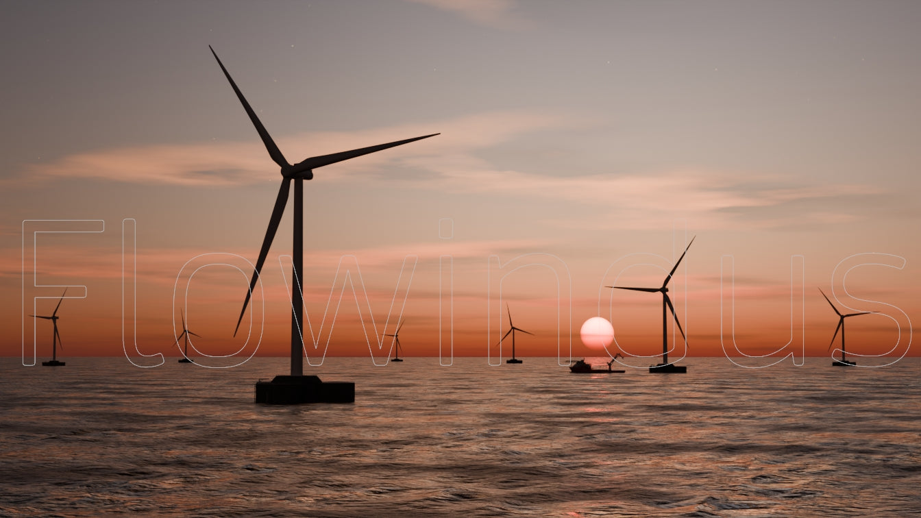 3D Rendering Offshore Windfarm with Horizon - 4K Quality
