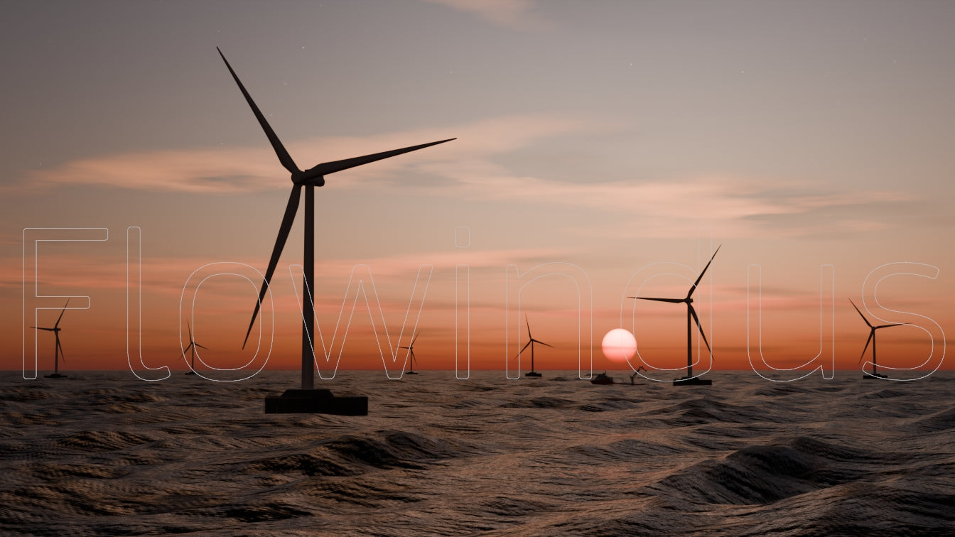 3D Rendering Offshore Windfarm with Horizon - 4K Quality