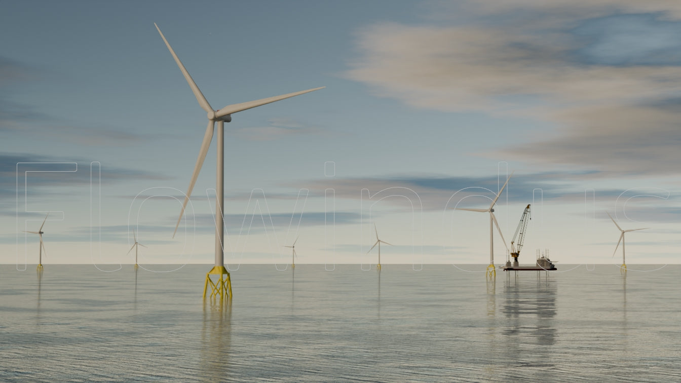 3D Rendering Offshore Windfarm with Horizon - 4K Quality