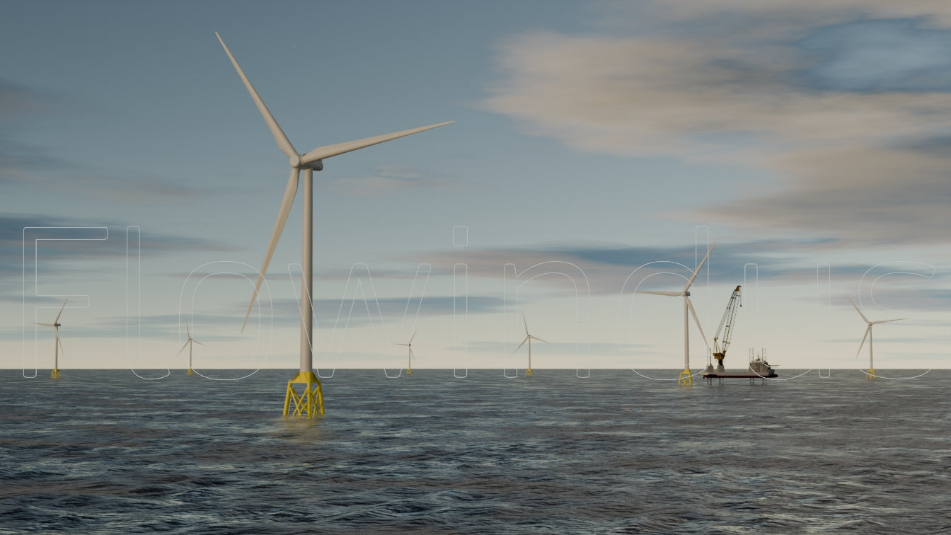 3D Rendering Offshore Windfarm with Horizon - 4K Quality