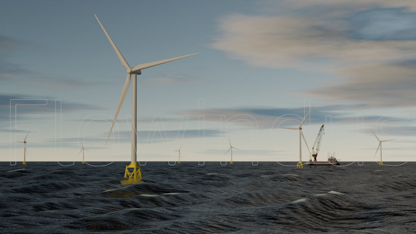 3D Rendering Offshore Windfarm with Horizon - 4K Quality