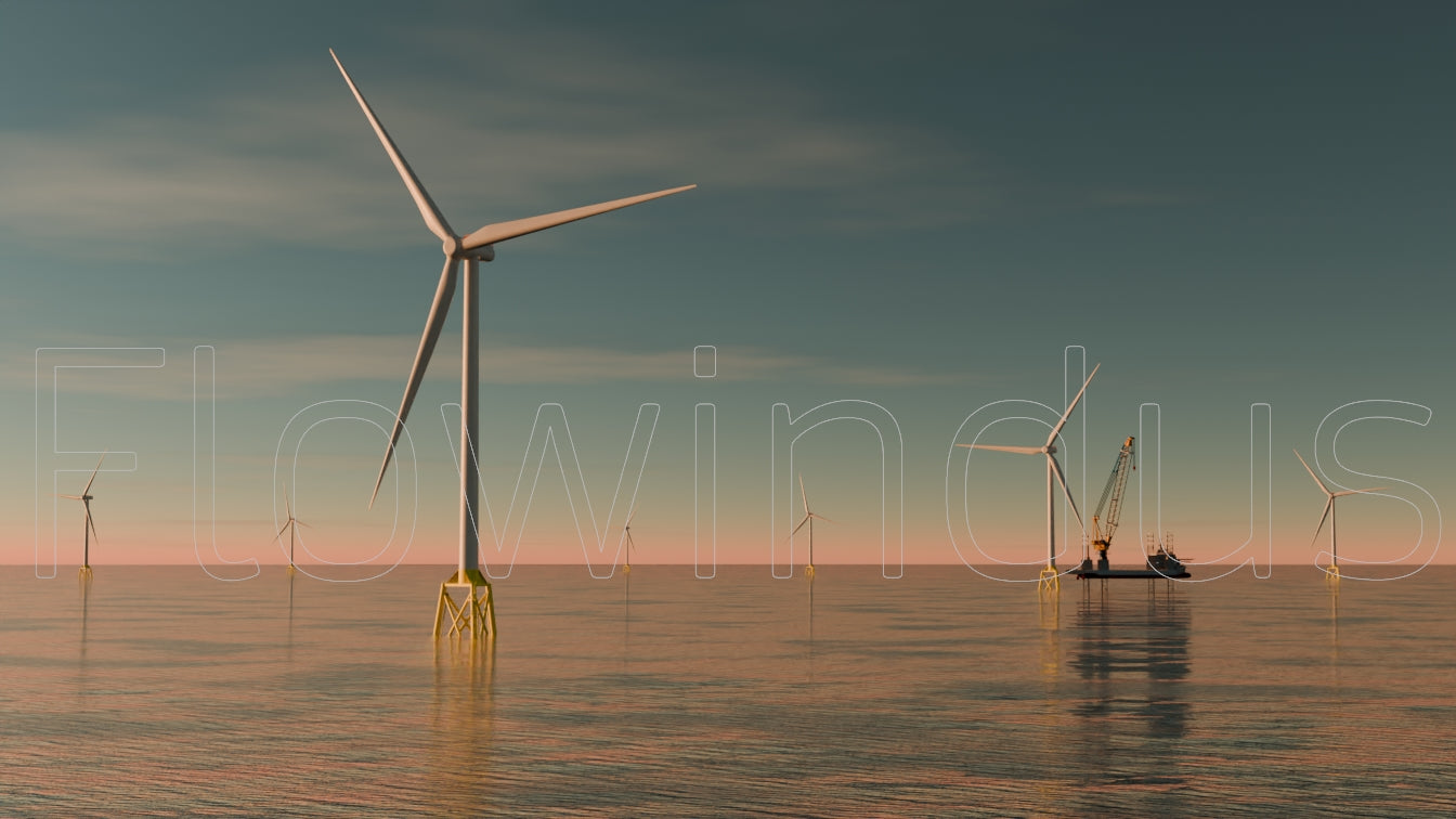 3D Rendering Offshore Windfarm with Horizon - 4K Quality