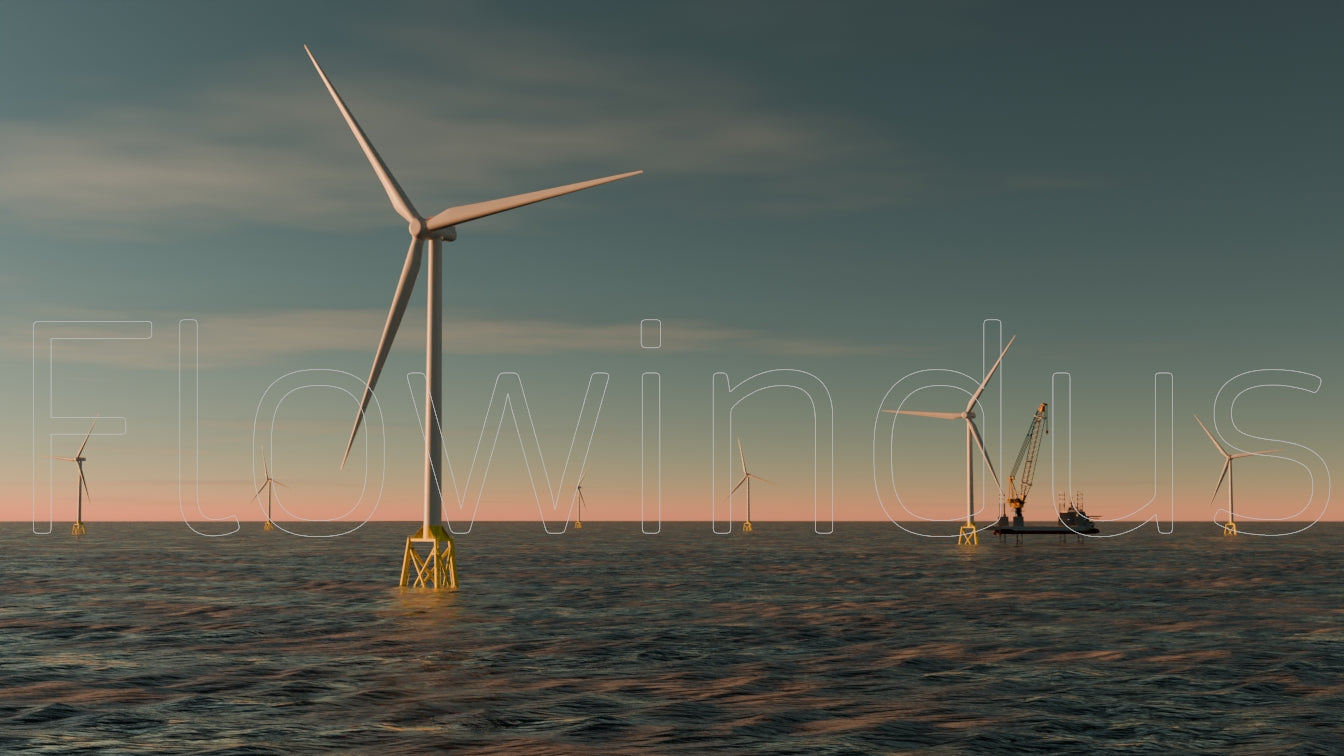 3D Rendering Offshore Windfarm with Horizon - 4K Quality