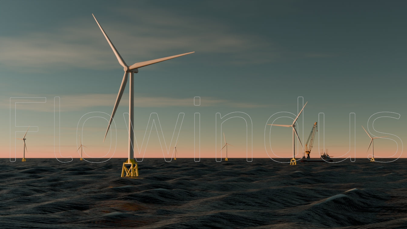 3D Rendering Offshore Windfarm with Horizon - 4K Quality