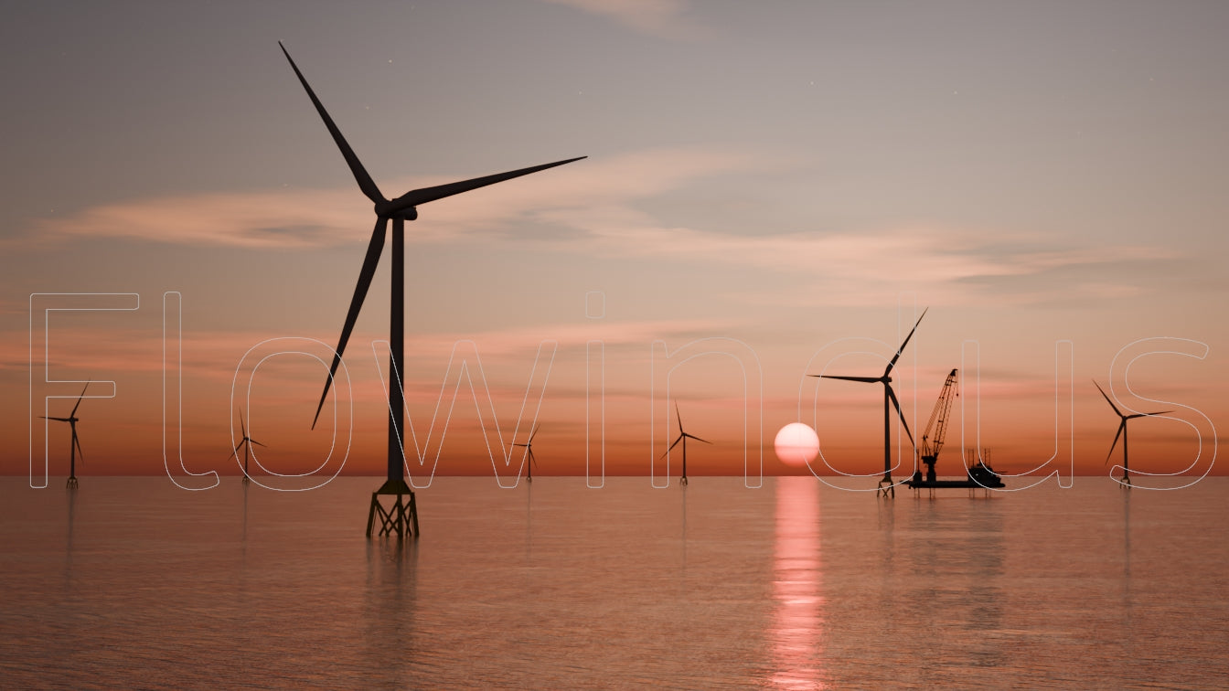 3D Rendering Offshore Windfarm with Horizon - 4K Quality