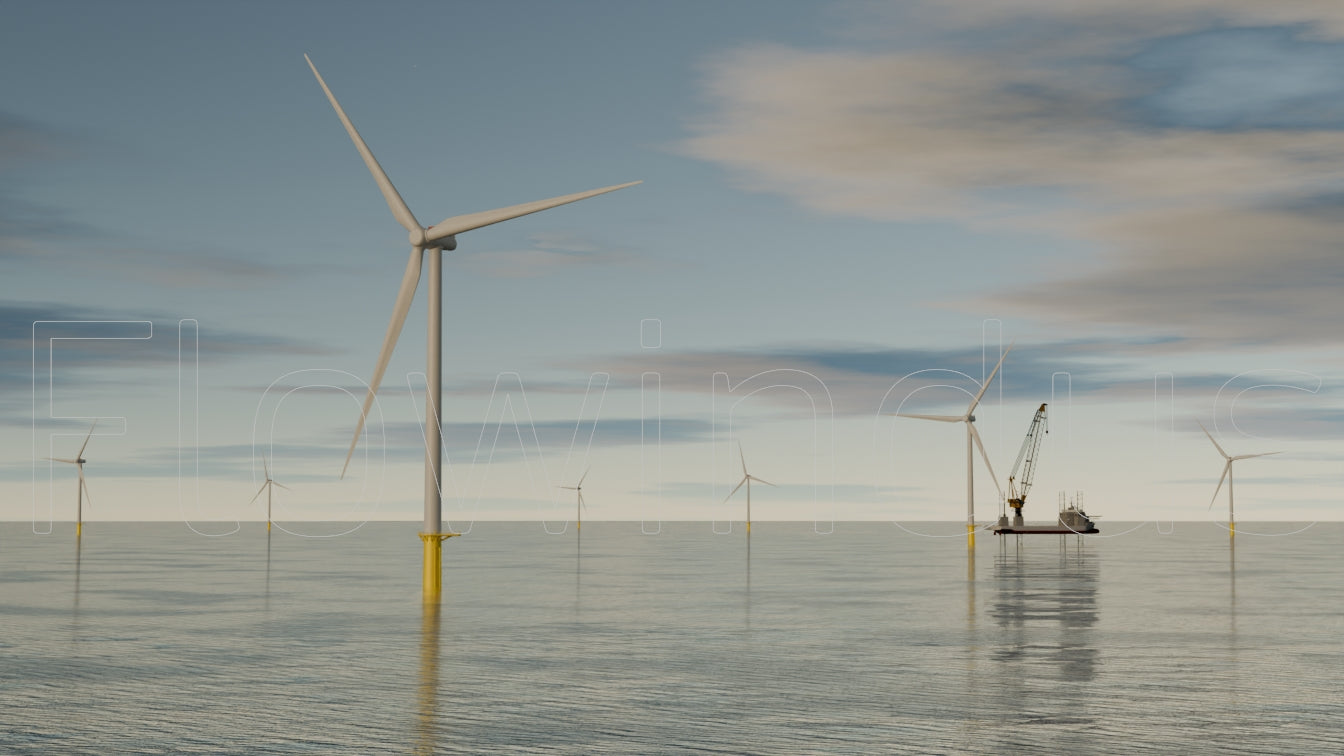 3D Rendering Offshore Windfarm with Horizon - 4K Quality