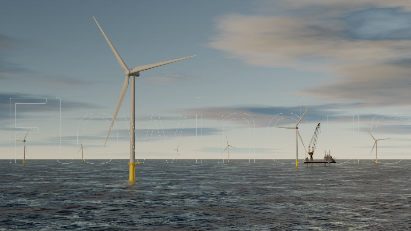 3D Rendering Offshore Windfarm with Horizon - 4K Quality