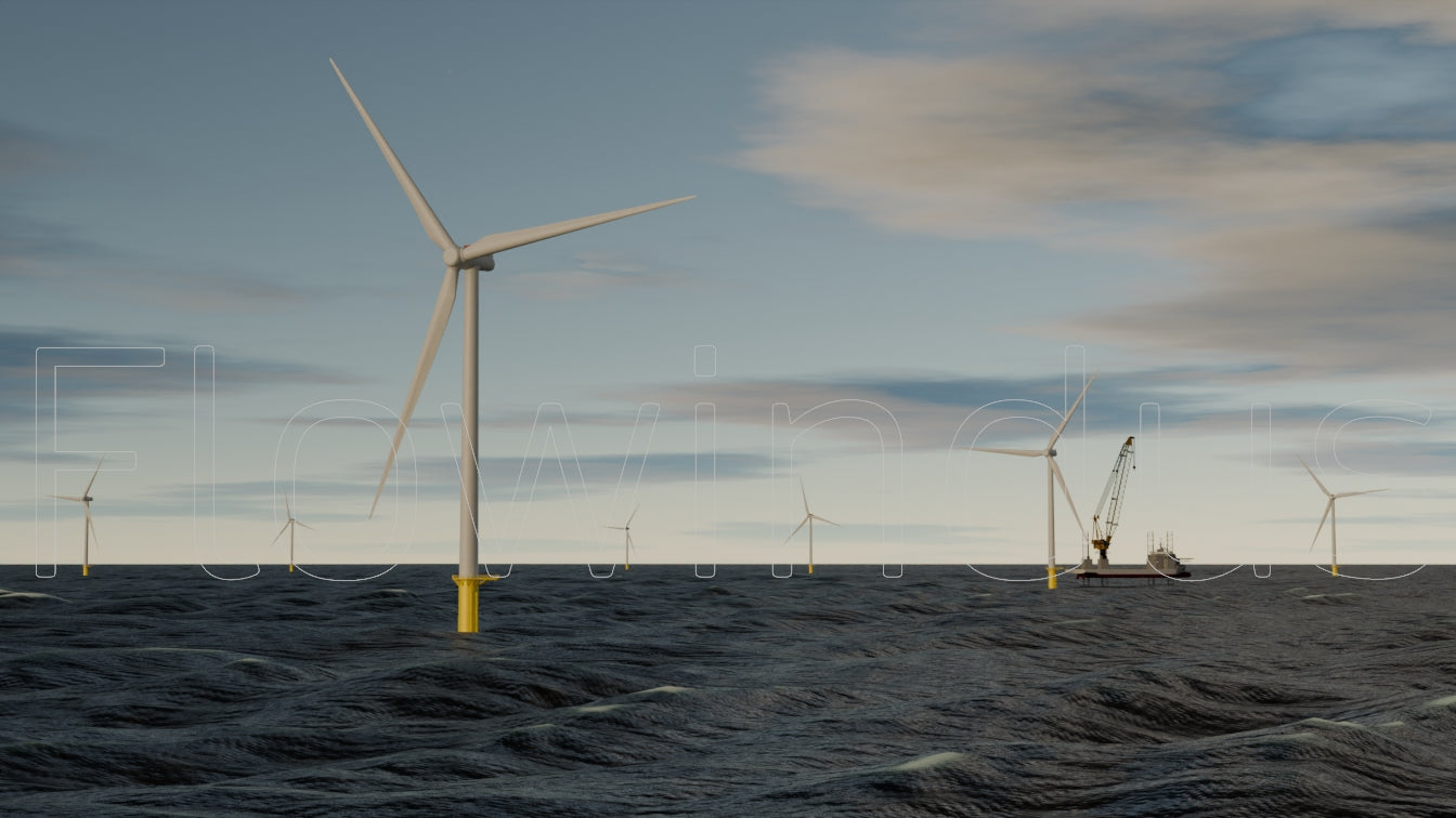3D Rendering Offshore Windfarm with Horizon - 4K Quality