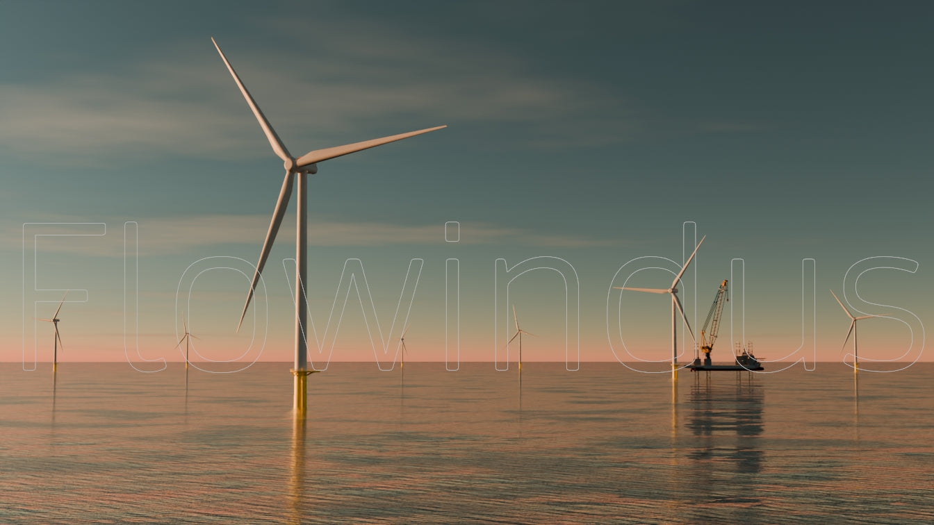 3D Rendering Offshore Windfarm with Horizon - 4K Quality