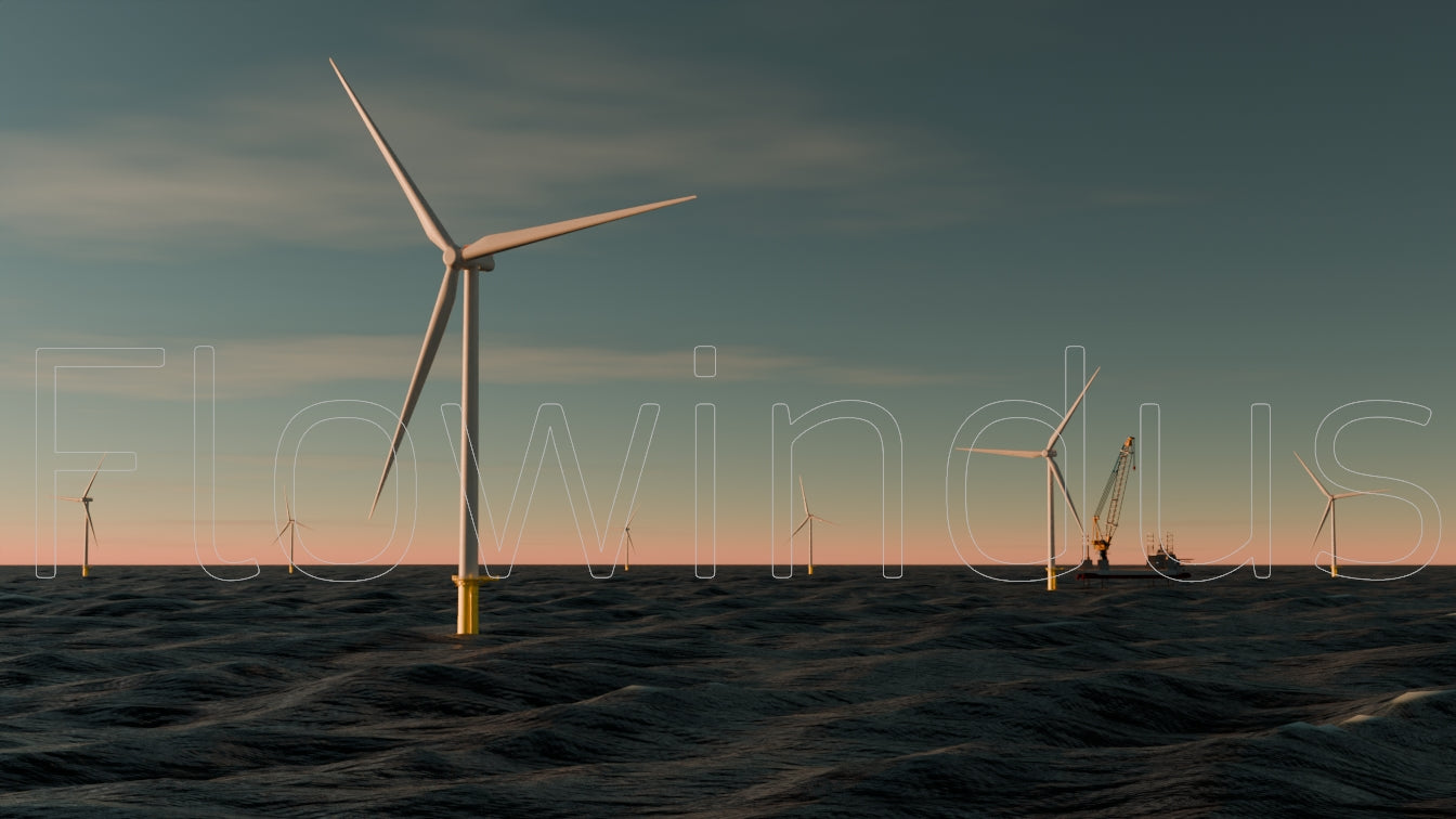 3D Rendering Offshore Windfarm with Horizon - 4K Quality