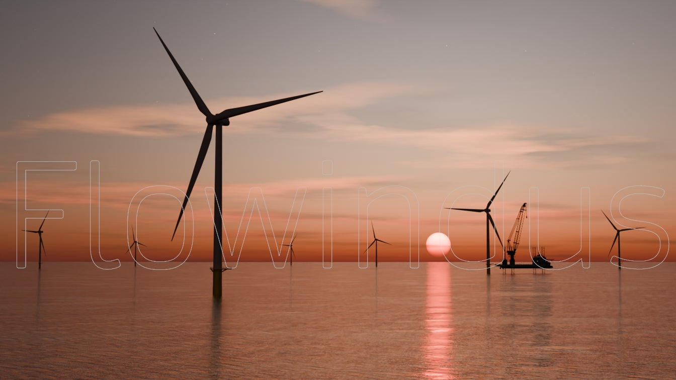3D Rendering Offshore Windfarm with Horizon - 4K Quality