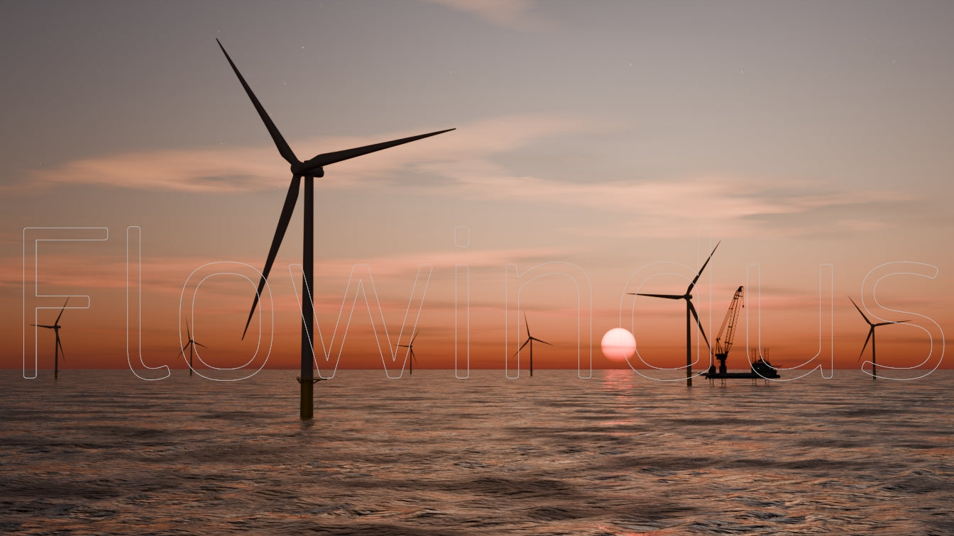3D Rendering Offshore Windfarm with Horizon - 4K Quality