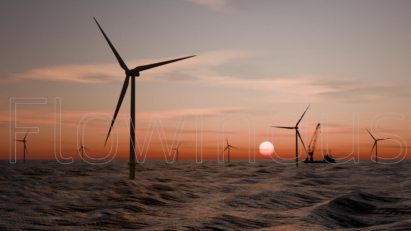 3D Rendering Offshore Windfarm with Horizon - 4K Quality