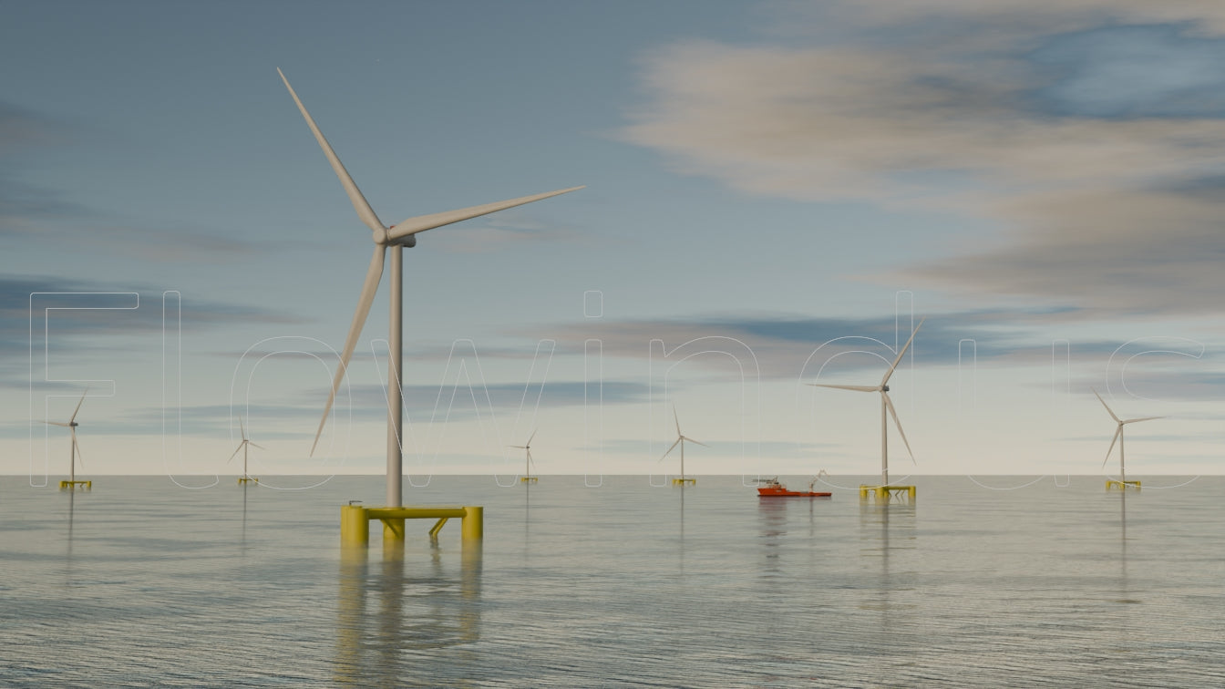 3D Rendering Offshore Windfarm with Horizon - 4K Quality