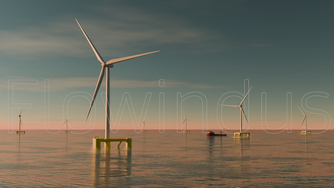3D Rendering Offshore Windfarm with Horizon - 4K Quality