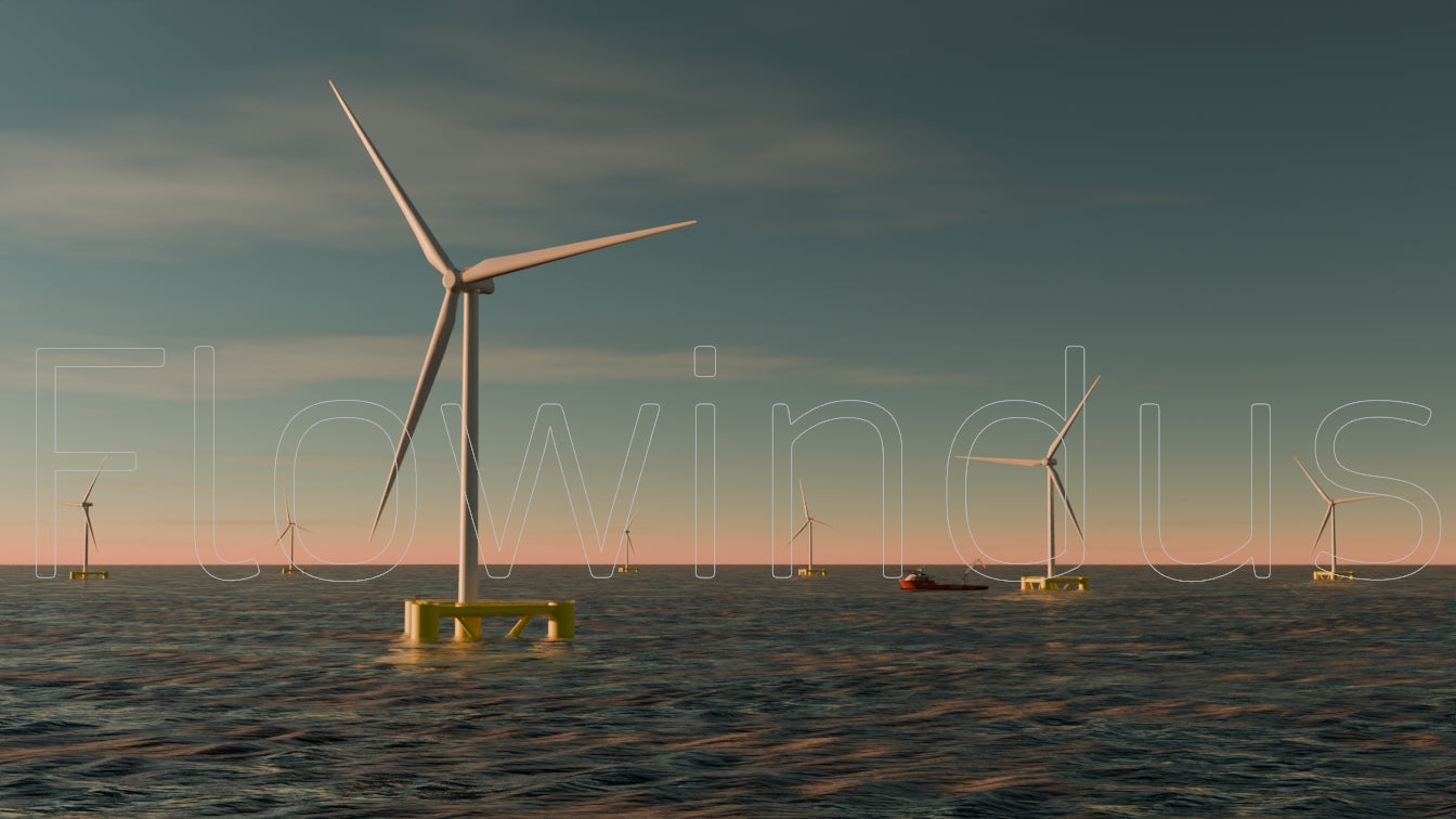 3D Rendering Offshore Windfarm with Horizon - 4K Quality
