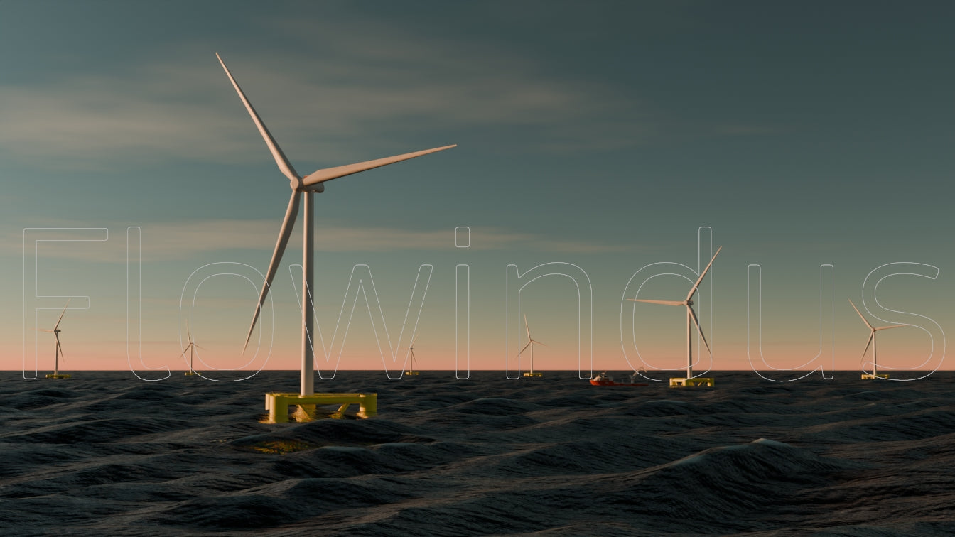 3D Rendering Offshore Windfarm with Horizon - 4K Quality