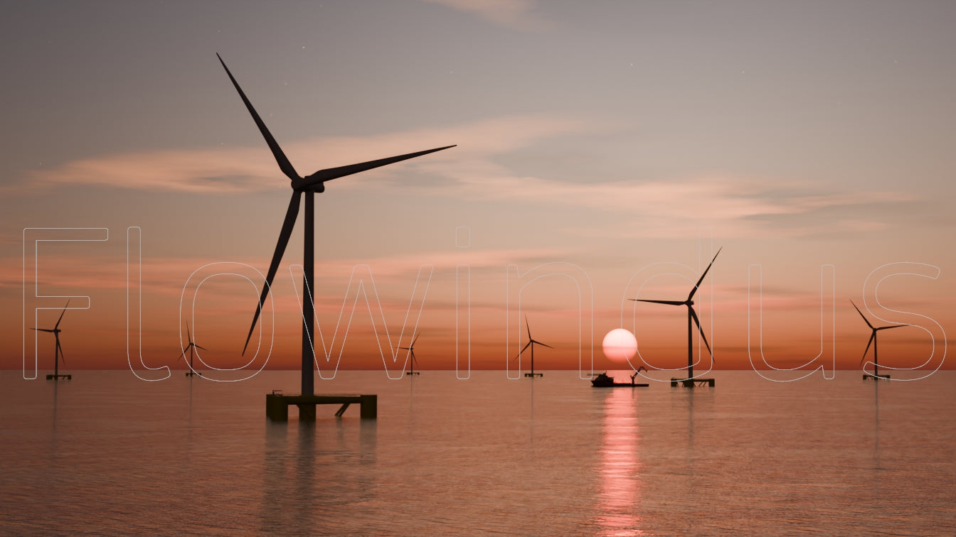 3D Rendering Offshore Windfarm with Horizon - 4K Quality