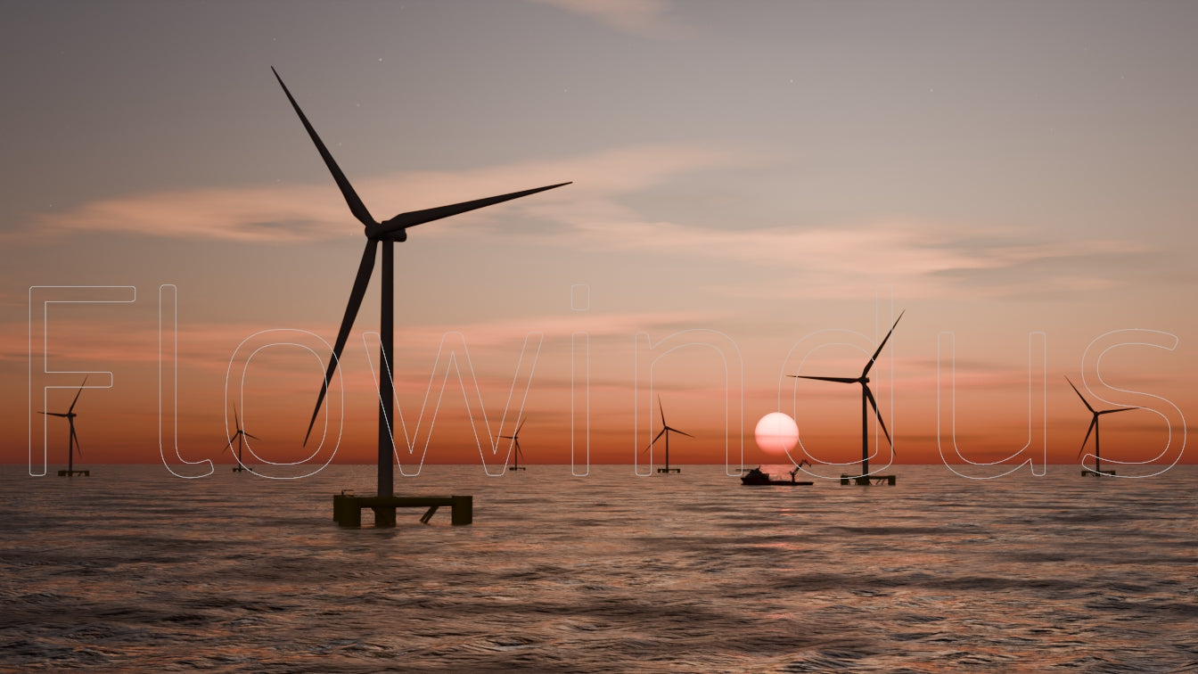 3D Rendering Offshore Windfarm with Horizon - 4K Quality