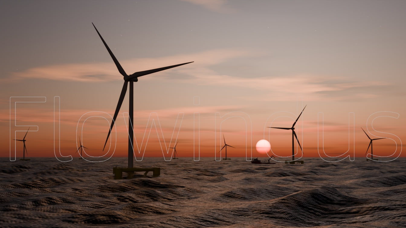 3D Rendering Offshore Windfarm with Horizon - 4K Quality