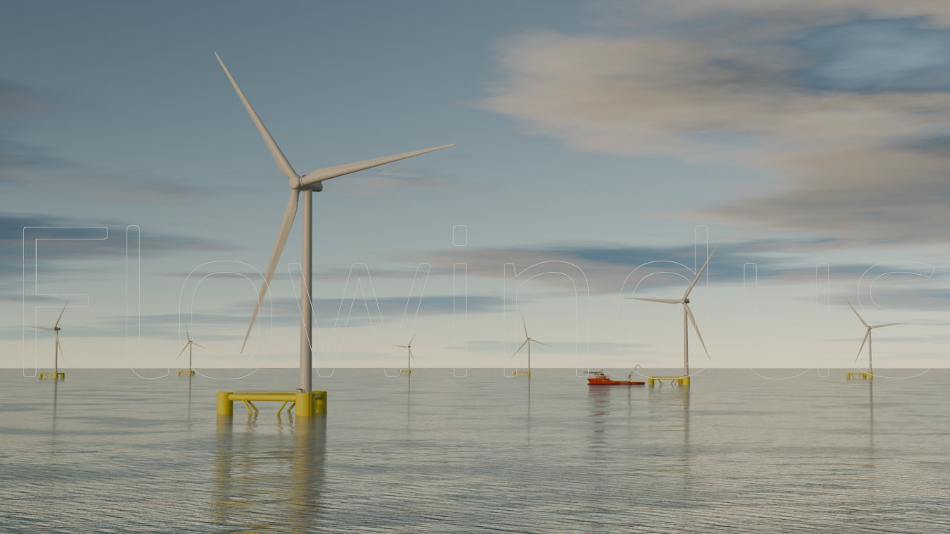 3D Rendering Offshore Windfarm with Horizon - 4K Quality