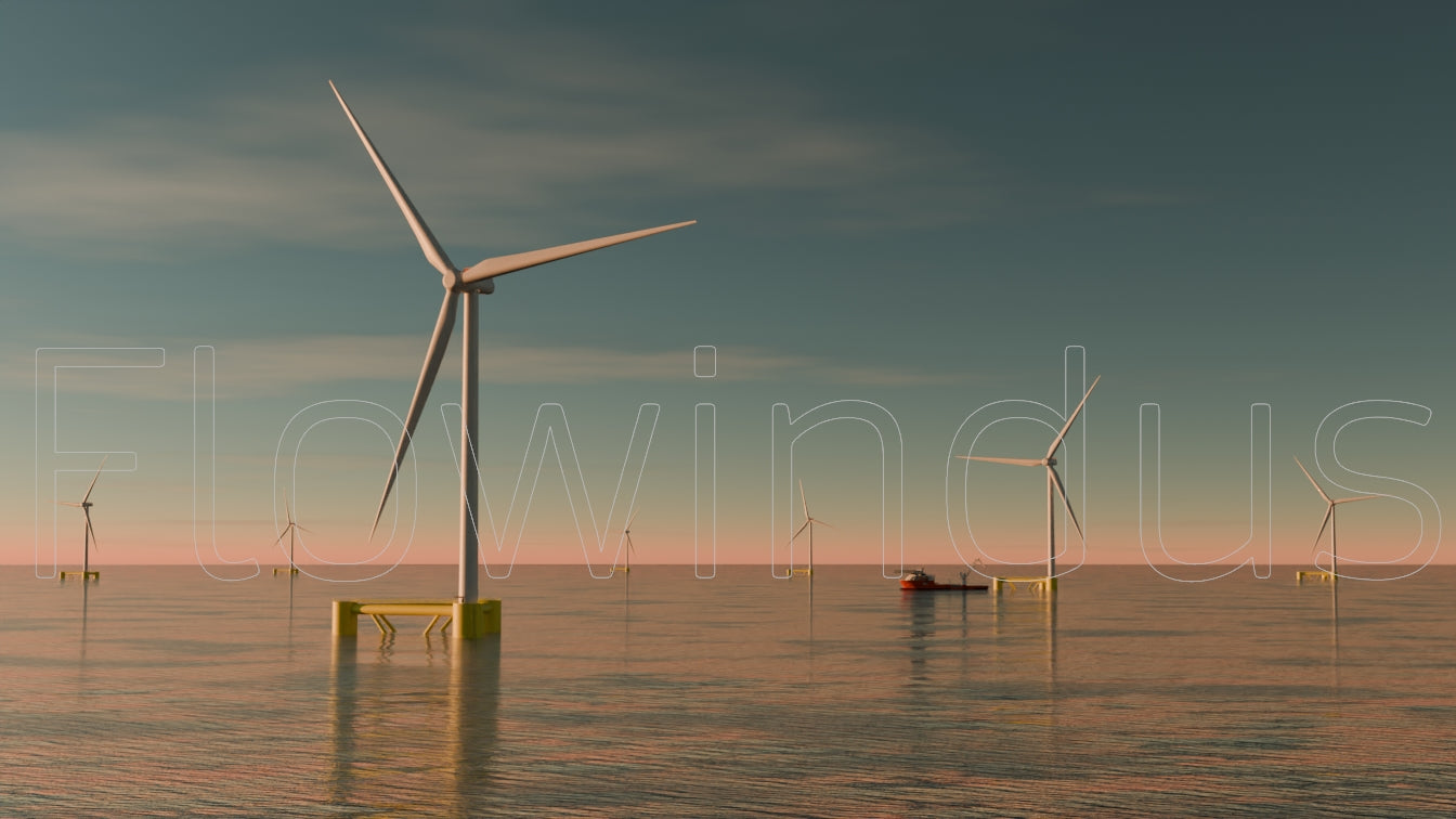 3D Rendering Offshore Windfarm with Horizon - 4K Quality