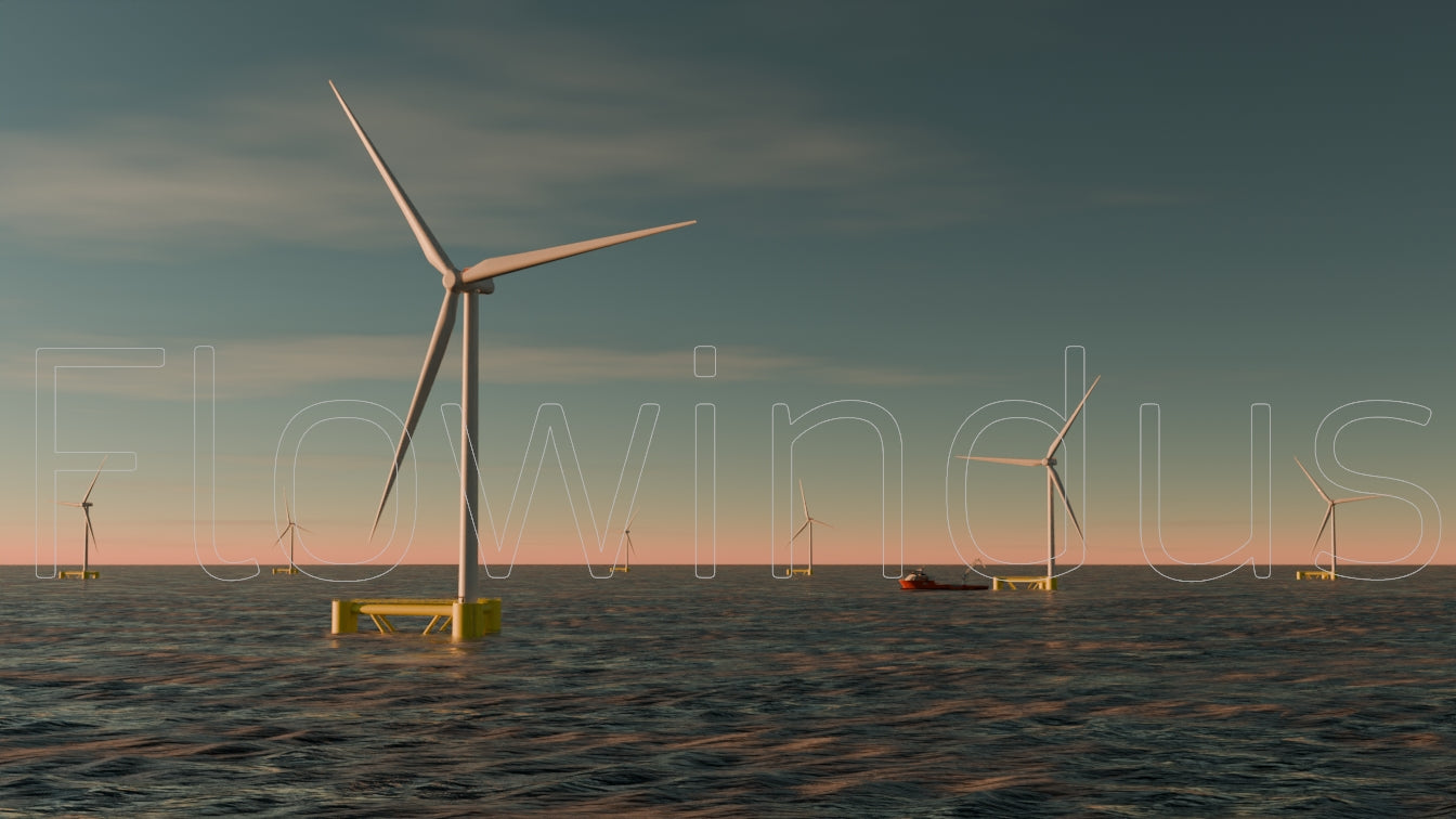 3D Rendering Offshore Windfarm with Horizon - 4K Quality