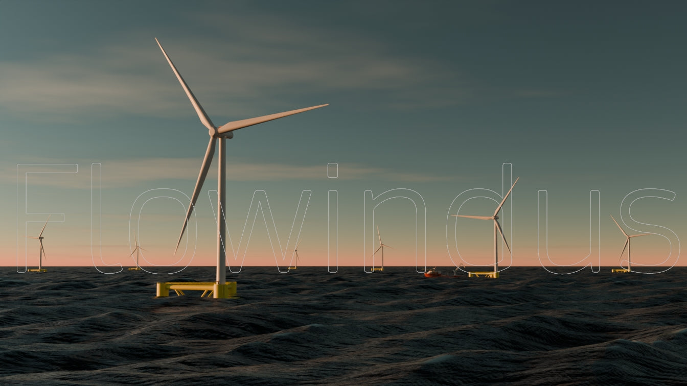3D Rendering Offshore Windfarm with Horizon - 4K Quality