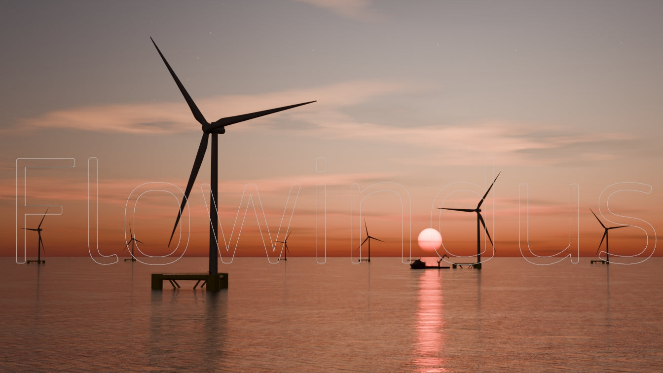 3D Rendering Offshore Windfarm with Horizon - 4K Quality