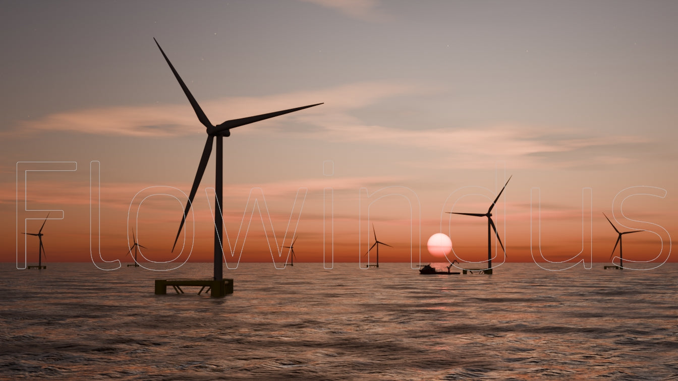 3D Rendering Offshore Windfarm with Horizon - 4K Quality