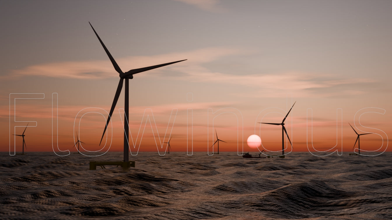 3D Rendering Offshore Windfarm with Horizon - 4K Quality